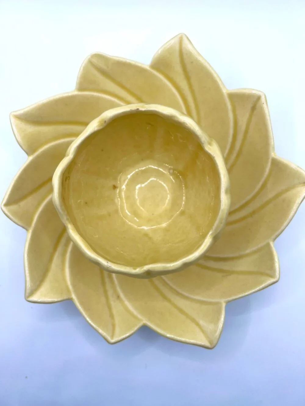 60's Yellow Pedestal Bowl /Vase Ceramic Floral Dish